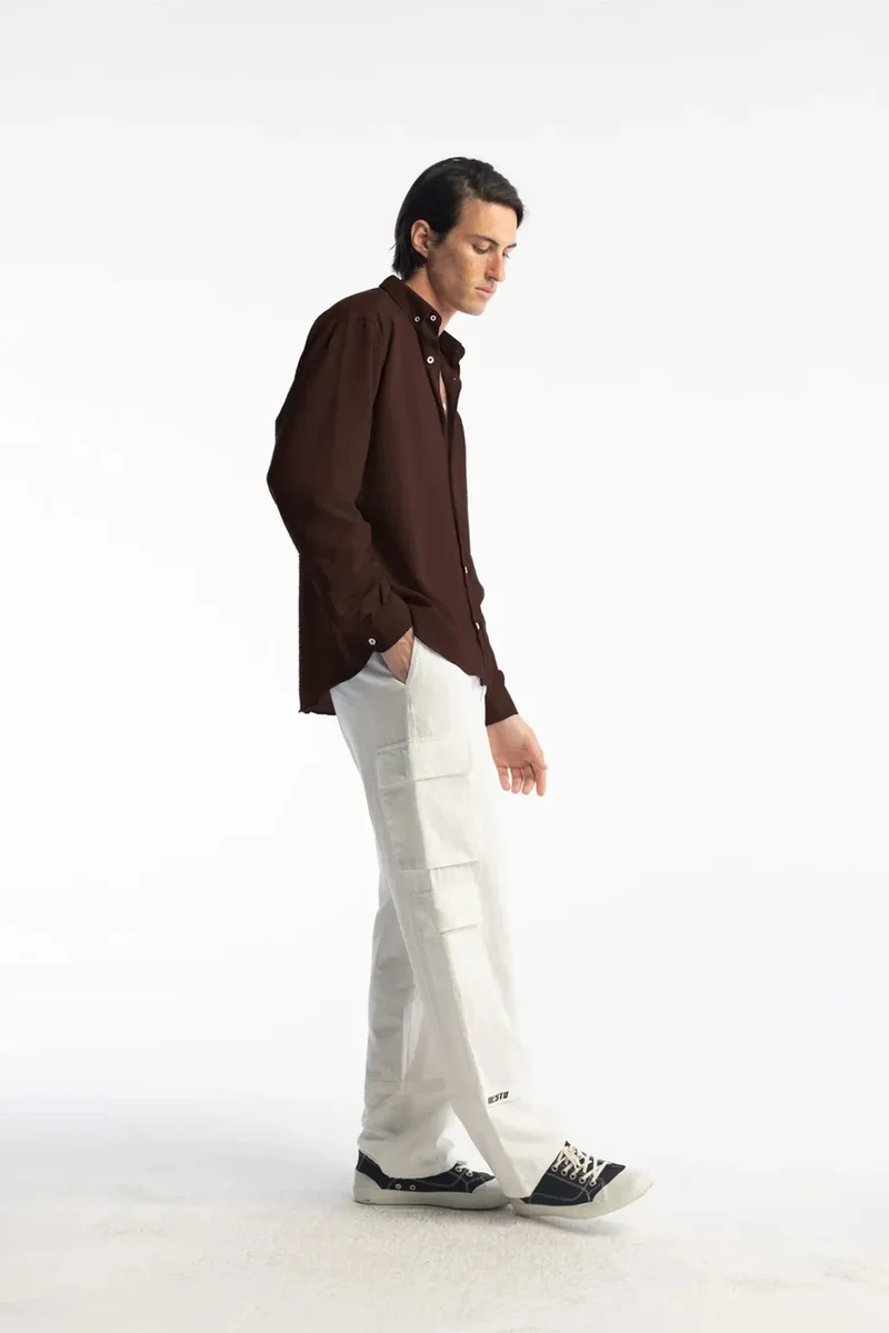 Giesto Mocha Brown GIESTO Oversized Button-Up Long Sleeve Shirt for Men | Best Price UAE