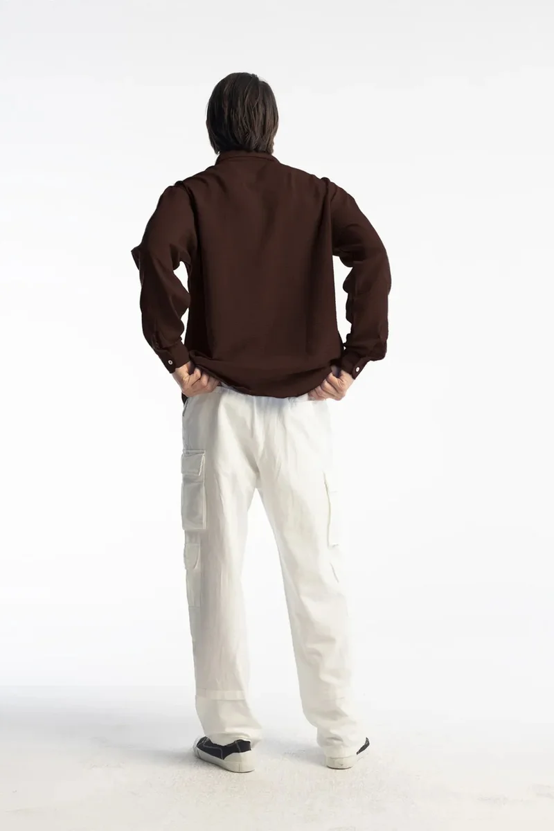 Giesto Mocha Brown GIESTO Oversized Button-Up Long Sleeve Shirt for Men | Best Price UAE