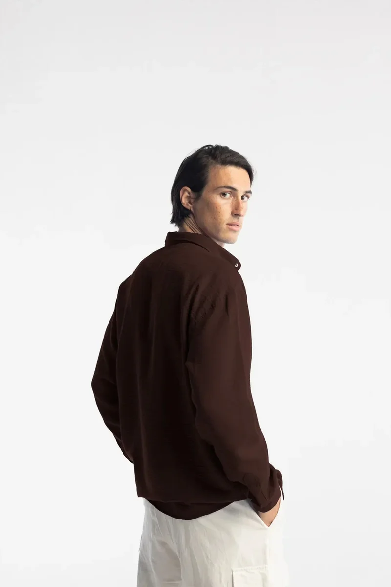 Giesto Mocha Brown GIESTO Oversized Button-Up Long Sleeve Shirt for Men | Best Price UAE