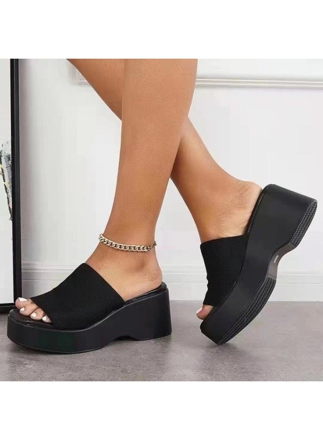 Source Manufacturers Europe And The United States New Line-shaped Wedge Heel Thick-soled Slippers Slippers Plus Size