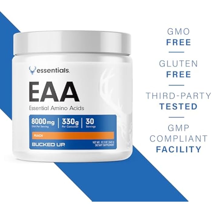 Bucked Up Essential Amino Acids - EAA Powder - Easy Mix, Non Clumping Formula - for Pre/Intra Workout - Peach Flavor - 30 Servings - 11.6 oz - Image 5