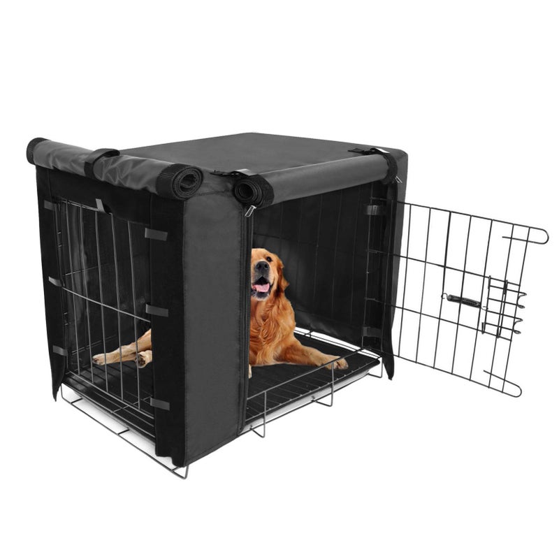 Femuar Dog Crate Cover Heavy Duty Polyester Kennel Covers for Dog Cages Double Door Crate Cover with Zipper for 30 inch Crate Cover 30 L x 19 W x 21 HBlack - Image 2