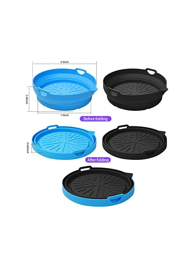 Raxoom بطانات سيليكون لمقلاة الهواء مقاس 8.5 بوصة، وعاء سيليكون لمقلاة الهواء، سلة سيليكون آمنة للطعام لمقلاة الهواء، ملحقات فرن لمقلاة الهواء قابلة لإعادة الاستخدام وتوفر مساحة أكبر (أزرق + أسود) - Image 3