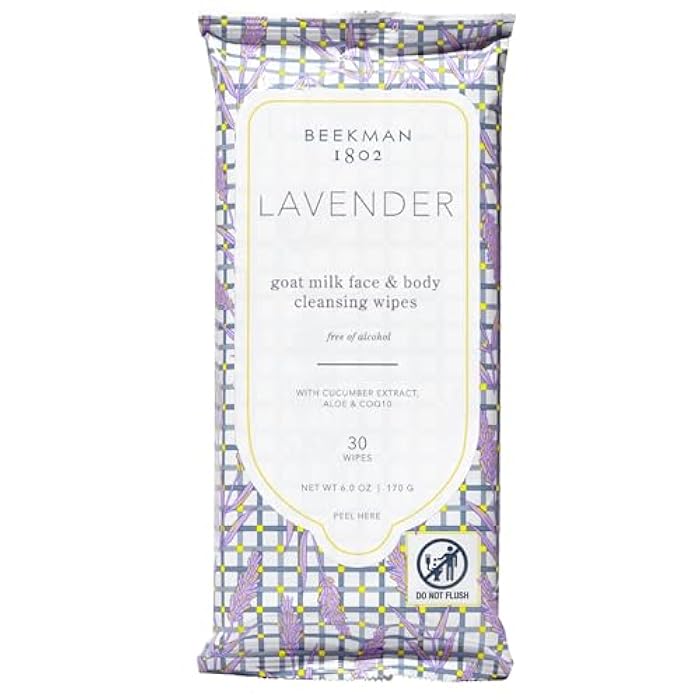 Beekman 1802 Face & Body Wipes, Lavender - Scented - 30 Count - Cleanses - With Goat Milk, Aloe & Vitamin E - Alcohol Free, Biodegradable - Good for Sensitive Skin - Cruelty Free - Image 1