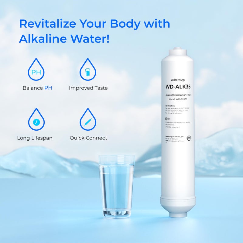 Waterdrop ð€ð¥ð¤ðšð¥ð¢ð§ðž Water Filter WD-ALK35, Alkaline Filter for Reverse Osmosis System, pH Balance and Restore Minerals for RO Alkaline Filter, Under Sink Water Filter, 1/4" Quick Connect - Image 2