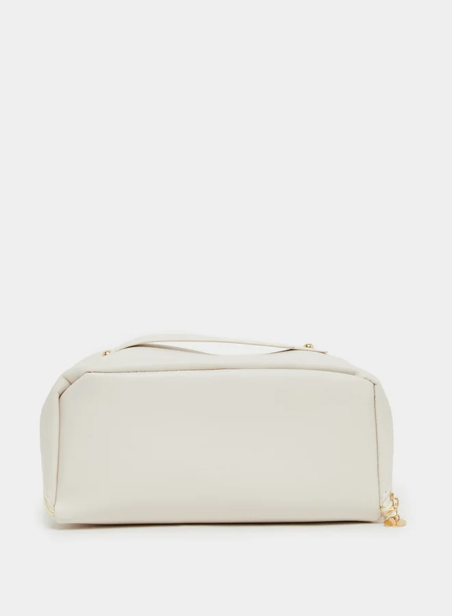 ستايلي حقيبة مكياج سادة بسحاب ومقبض علوي