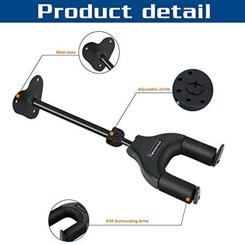 RANMING Guitar Wall Hook Hanger Metal Base Wall Mount Hangers Lengthen Auto Locking Guitar Hangers Accommodates Many Styles Instrument Display (Black) - Image 4