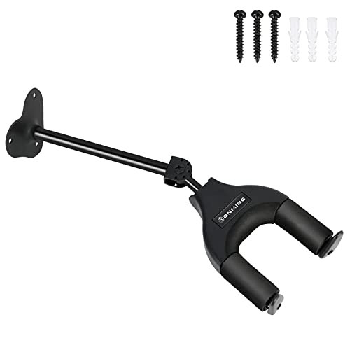 RANMING Guitar Wall Hook Hanger Metal Base Wall Mount Hangers Lengthen Auto Locking Guitar Hangers Accommodates Many Styles Instrument Display (Black) - Image 1