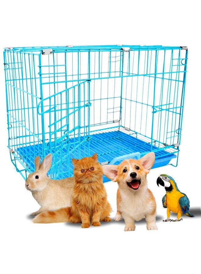 18 Inch Single Door Blue Folding Metal Dog Cage/Crate/Kennel With Removable Tray - Image 1