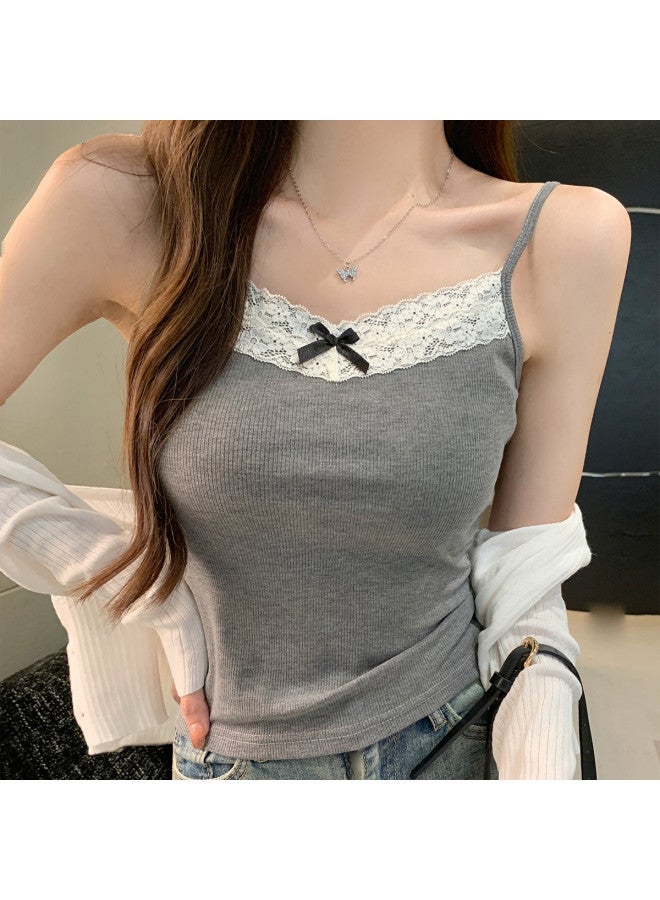 Modal Lace-Trimmed Camisole With Bow Detail, Pure And Sweet-Spicy Style, Slim-Fit And Figure-Flattering Women'S Top - Image 4