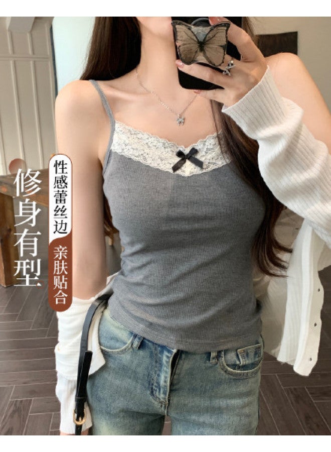 Modal Lace-Trimmed Camisole With Bow Detail, Pure And Sweet-Spicy Style, Slim-Fit And Figure-Flattering Women'S Top - Image 1