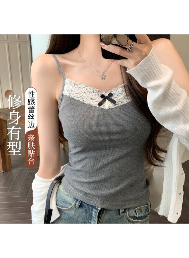 Modal Lace-Trimmed Camisole With Bow Detail, Pure And Sweet-Spicy Style, Slim-Fit And Figure-Flattering Women'S Top - Image 2