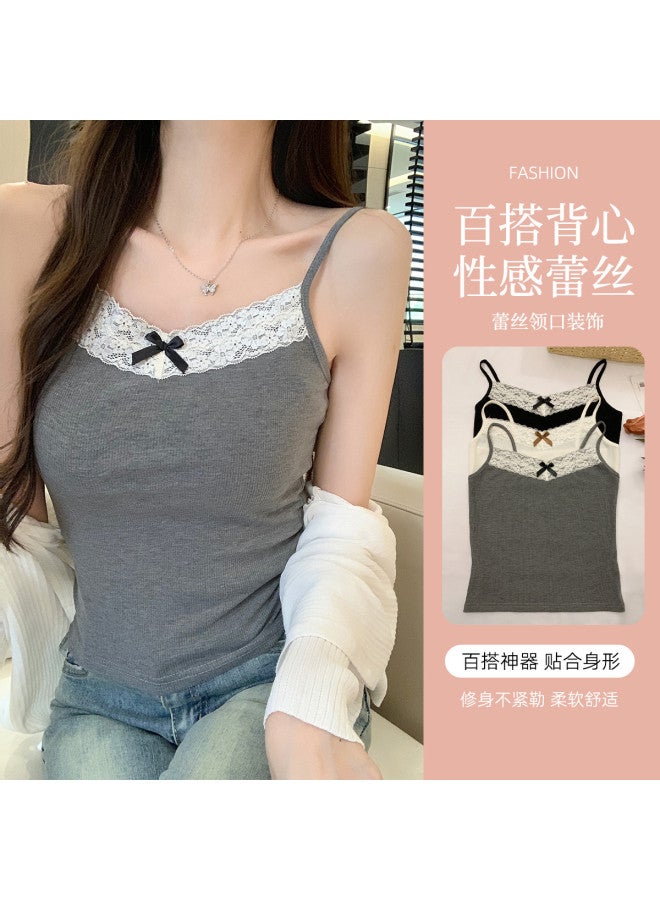 Modal Lace-Trimmed Camisole With Bow Detail, Pure And Sweet-Spicy Style, Slim-Fit And Figure-Flattering Women'S Top - Image 3