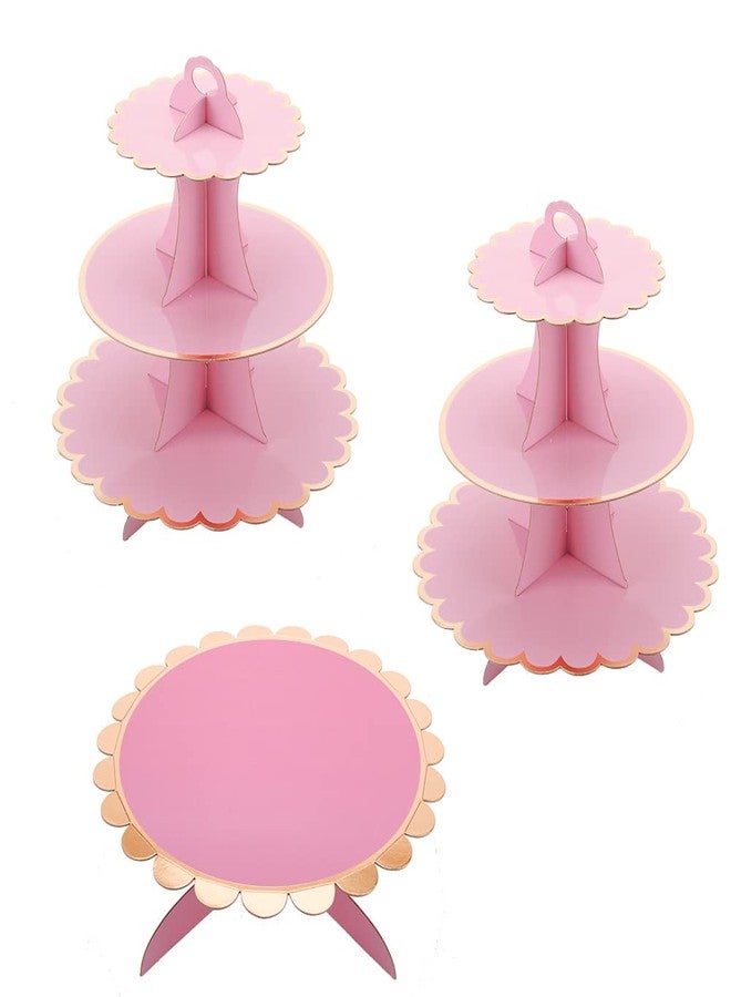 MRPAPA Pink Cupcake u0026 Cake Stand Tray, 3-Tiered Cardboard Cupcake Stand, Easy Assemble Dessert Stand Holder for Party , Girls Baby Shower - Image 1