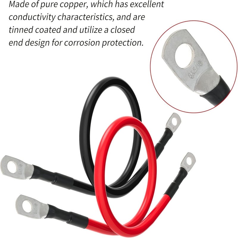 8 Awg Battery Cable Set 5/16 Inch Terminals 2 Ft Lengths 4 Piece Red And Black Wires For Boat Car Rv - Image 2