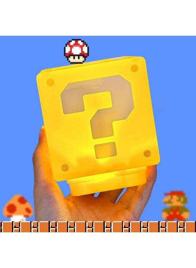 Super Mario Question Mark Cartoon  Night Light for Kids and Fans, Rechargeable Bedside Light with Game Sound Effect, Creative Gift Home Decoration Ambient Lamp Desk Lamp with USB Power Cable  - Image 1