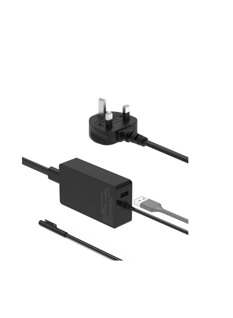 Terabyte 65W Surface Pro Charger Compatible Microsoft Surface Pro X/9/8/7/6/5/4/3 Surface Laptop1/2/3/4 Surface Go1/2/3 Surface Book 1/2/3 with USB Charging Port - Image 1