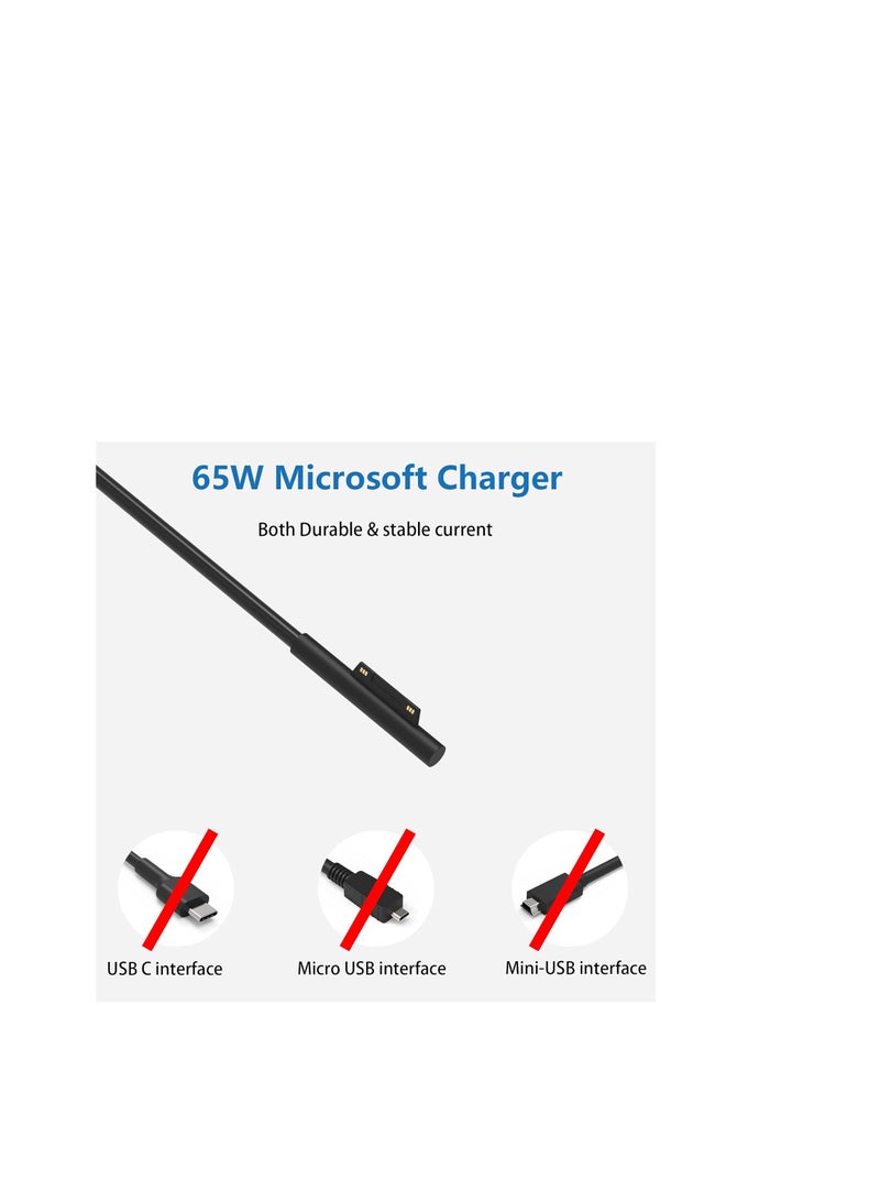 Terabyte 65W Surface Pro Charger Compatible Microsoft Surface Pro X/9/8/7/6/5/4/3 Surface Laptop1/2/3/4 Surface Go1/2/3 Surface Book 1/2/3 with USB Charging Port - Image 2