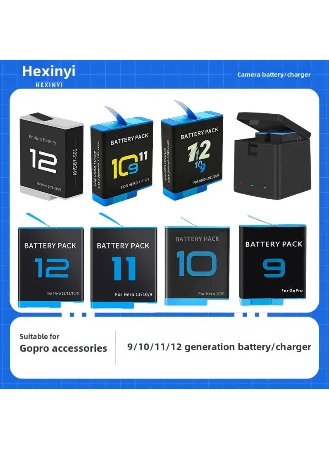 Compatible With Gopro 12 Camera Battery GoPro11 HERO10/9 Sports Camera Full Decoding Mobile Phone Charger-Color:9th Generation Battery