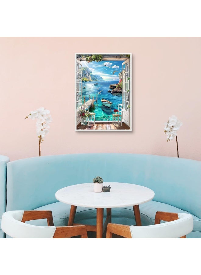 مجموعة طلاء حسب الرقم للبالغين، لوحة قماشية لمنظر بحري، لوحة فنية للمبتدئين، ديكور حائط منزلي، هدية للبالغين، 16 × 20 بوصة - Image 3