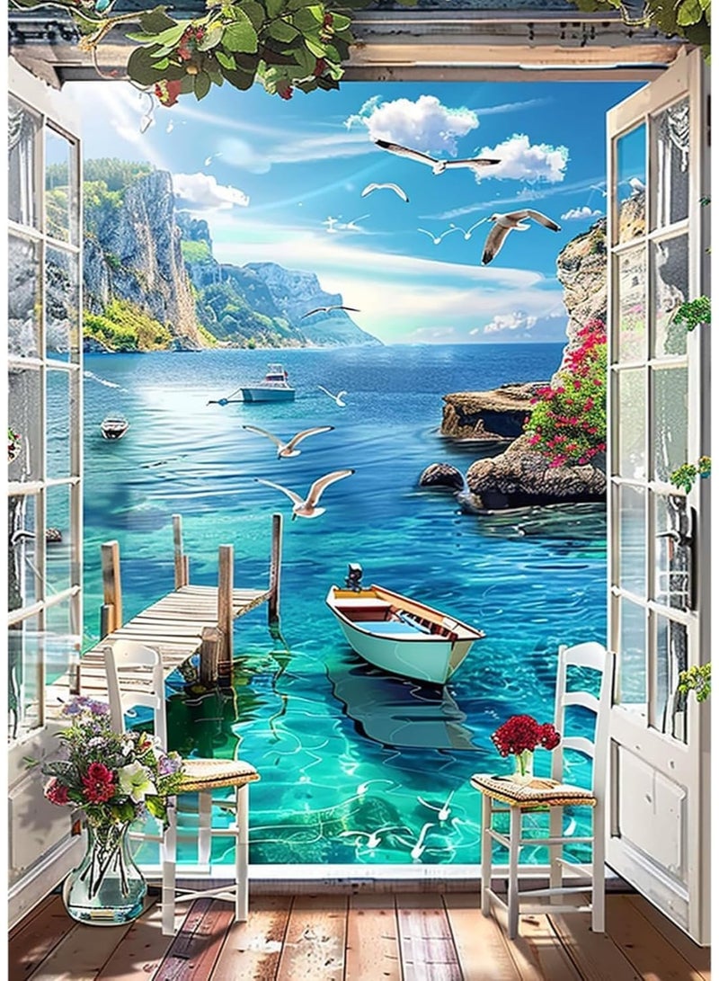 مجموعة طلاء حسب الرقم للبالغين، لوحة قماشية لمنظر بحري، لوحة فنية للمبتدئين، ديكور حائط منزلي، هدية للبالغين، 16 × 20 بوصة - Image 1