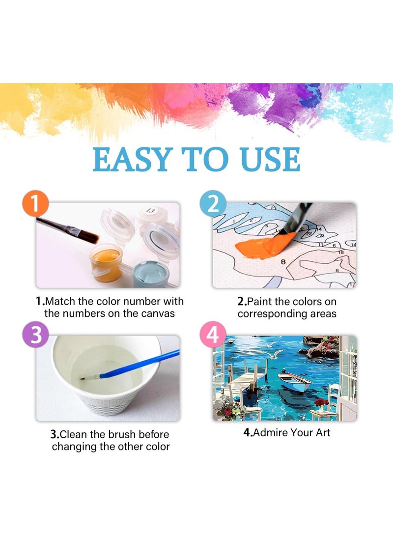 مجموعة طلاء حسب الرقم للبالغين، لوحة قماشية لمنظر بحري، لوحة فنية للمبتدئين، ديكور حائط منزلي، هدية للبالغين، 16 × 20 بوصة - Image 5