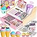 maysida Wooden Cash Register for Kids Rechargeable Kids Cash Register with Scanner Pretend Play Cash Register Toy with Fake Money Food Credit Card Toddler Boys Girls Age 24 48 Pink - Image 2