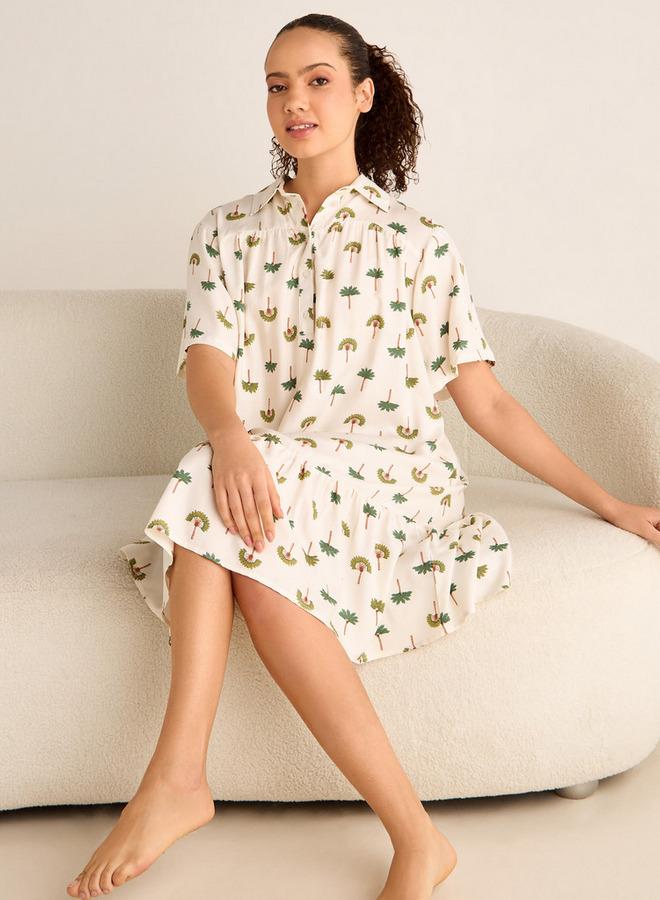 سبلاش فيڤ طقم قطعتين - فستان نوم متنوع بياقة وأكمام قصيرة - Image 2