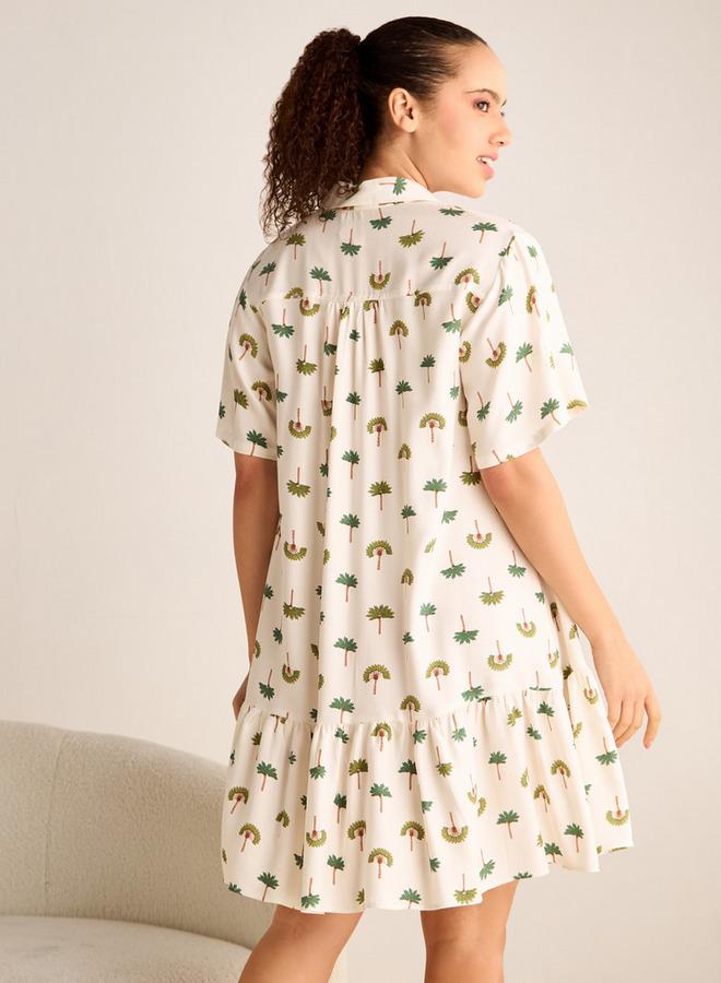 سبلاش فيڤ طقم قطعتين - فستان نوم متنوع بياقة وأكمام قصيرة - Image 3