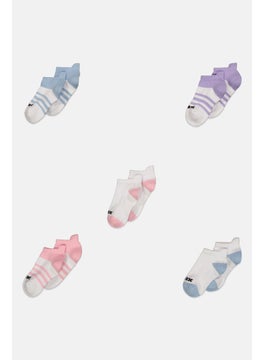 RBX Kids Girl 5 Pairs Brand Logo Socks, White  - Image 1