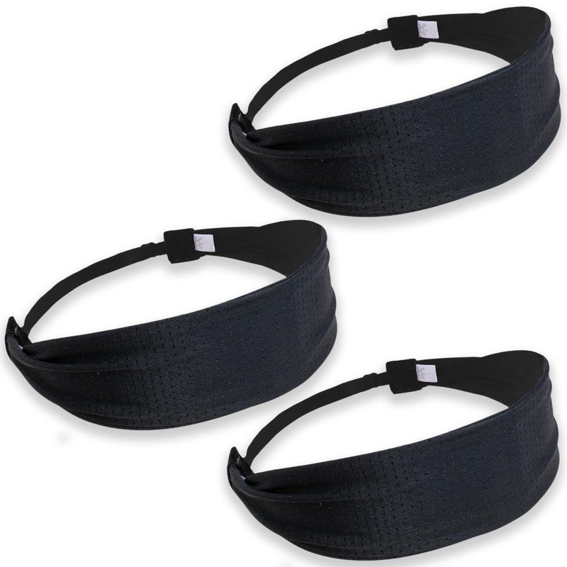 FROG SAC Sport Headbands for Girls, Adjustable No Slip Sweat Wicking Athletic Hair Bands for Women, Stretch Elastic Workout Headband with Velvet Grip for Yoga Running Exercise Gym (Black) - Image 1