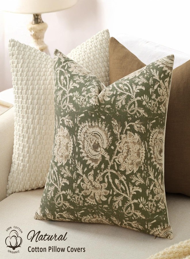 DKwizme Vintage Floral Print Throw Pillow Covers 22x22 Set of 2 Neutral Modern Farmhouse Accent Decorative Cushion Covers Boho Home Decor for Couch Sofa Chair Bed Living Room, Olive Green - Image 2