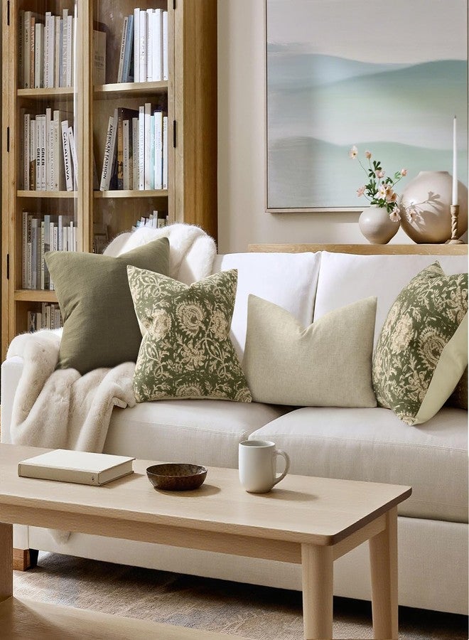 DKwizme Vintage Floral Print Throw Pillow Covers 22x22 Set of 2 Neutral Modern Farmhouse Accent Decorative Cushion Covers Boho Home Decor for Couch Sofa Chair Bed Living Room, Olive Green - Image 5