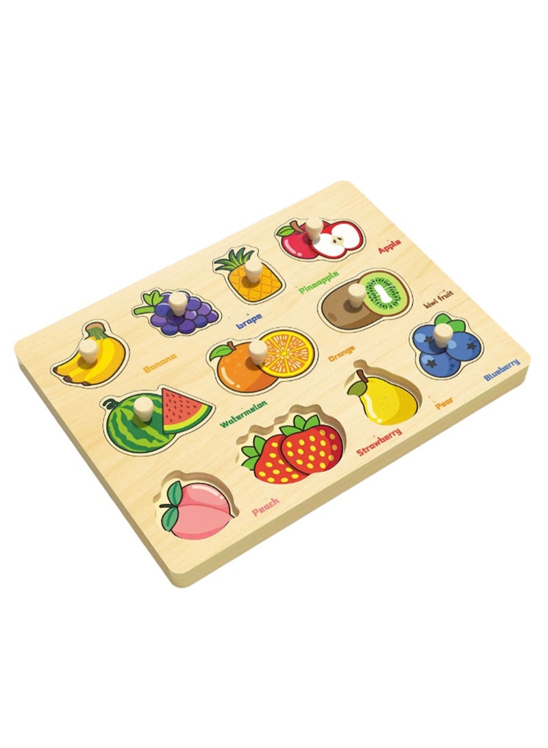 30cm Fruit Hand Grab Jigsaw Puzzle Board 1-3 Years Old Children Wooden Peg Jigsaw Puzzle Toy With Handle, Children'S Fine Motor Skills Learning Educational Montessori Jigsaw Puzzle, Ideal Gift For 1 - Image 1