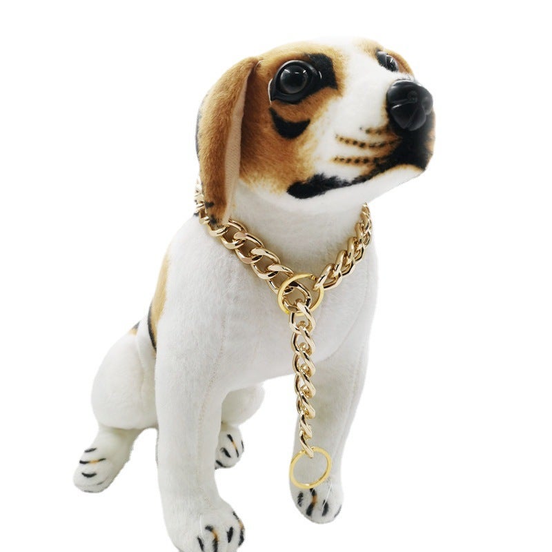 Large Pet Metal Double Ring P Chain Collar Method Dou Golden Hair Dog Neck Ring Grinding Chain Pet Gold Necklace - Image 4