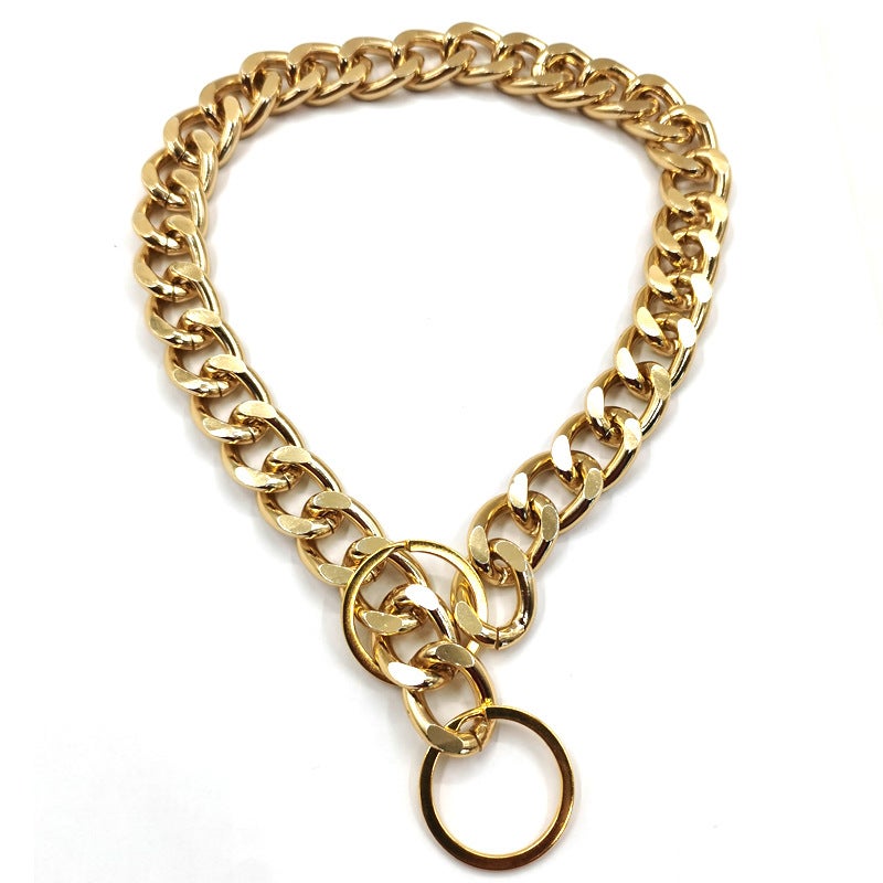 Large Pet Metal Double Ring P Chain Collar Method Dou Golden Hair Dog Neck Ring Grinding Chain Pet Gold Necklace - Image 1