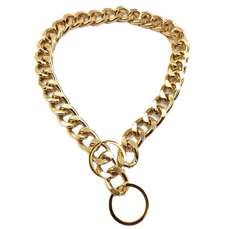 Large Pet Metal Double Ring P Chain Collar Method Dou Golden Hair Dog Neck Ring Grinding Chain Pet Gold Necklace - Image 2