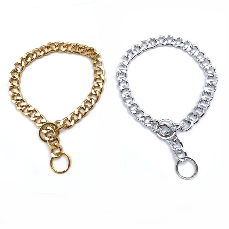 Large Pet Metal Double Ring P Chain Collar Method Dou Golden Hair Dog Neck Ring Grinding Chain Pet Gold Necklace - Image 3