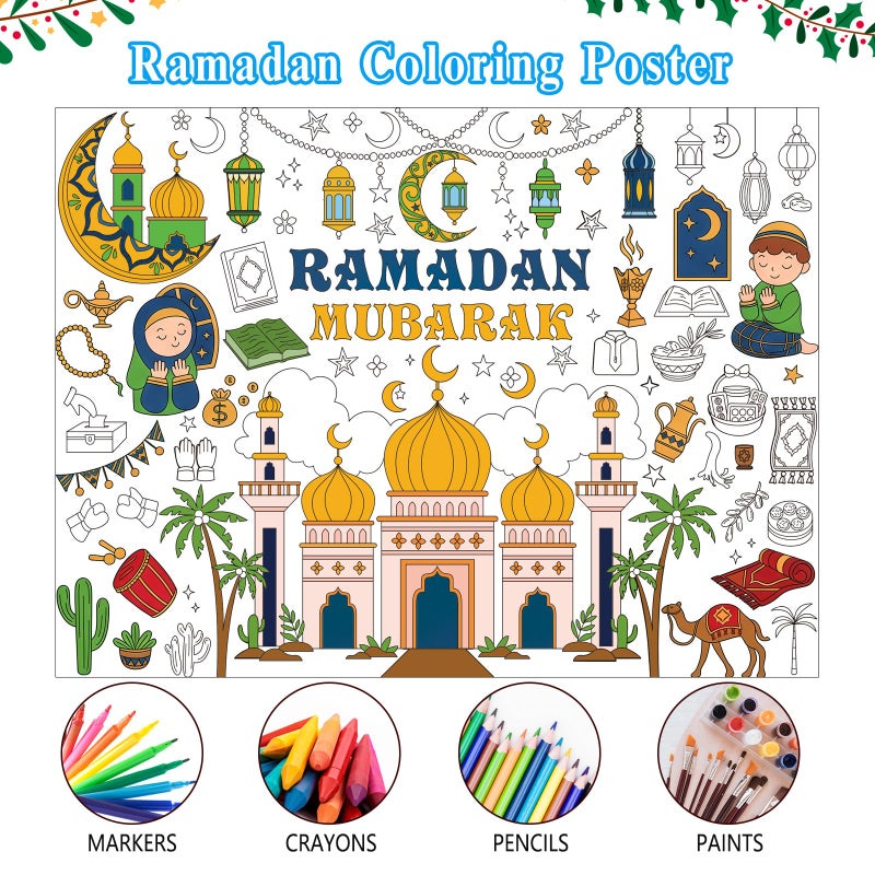 Labeol Ramadan Decorations Giant Coloring Tablecloth Banner for Kids Ramadan Kids Coloring Crafts Activities Party Table Decor - Image 3