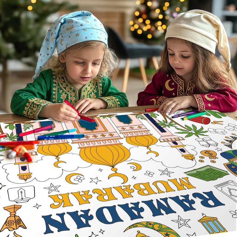 Labeol Ramadan Decorations Giant Coloring Tablecloth Banner for Kids Ramadan Kids Coloring Crafts Activities Party Table Decor - Image 4