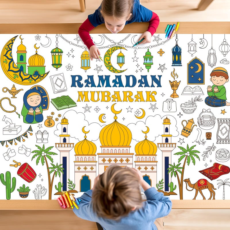 Labeol Ramadan Decorations Giant Coloring Tablecloth Banner for Kids Ramadan Kids Coloring Crafts Activities Party Table Decor - Image 1