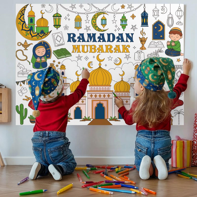 Labeol Ramadan Decorations Giant Coloring Tablecloth Banner for Kids Ramadan Kids Coloring Crafts Activities Party Table Decor - Image 5