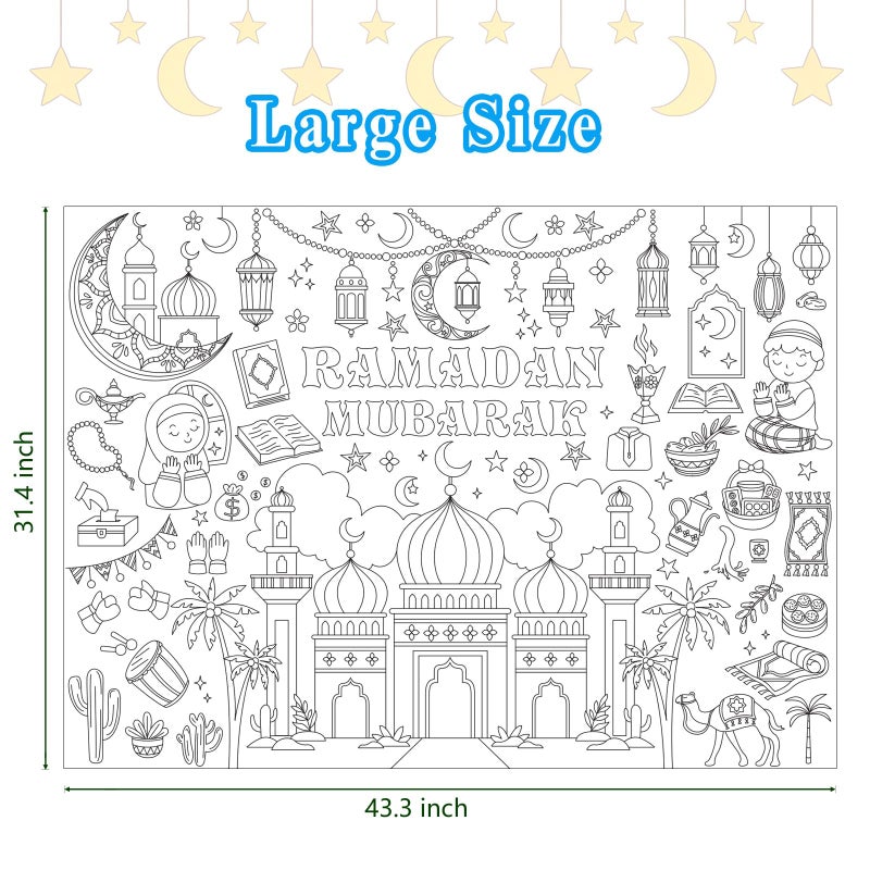 Labeol Ramadan Decorations Giant Coloring Tablecloth Banner for Kids Ramadan Kids Coloring Crafts Activities Party Table Decor - Image 2