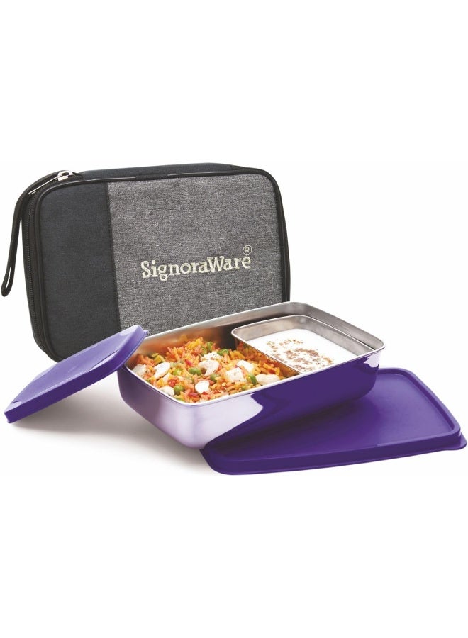 SignoraWare 150ml+850ml Big Compact Stainless Steel Lunch Box with Bag, Food Grade BPA Free Plastic - Image 1