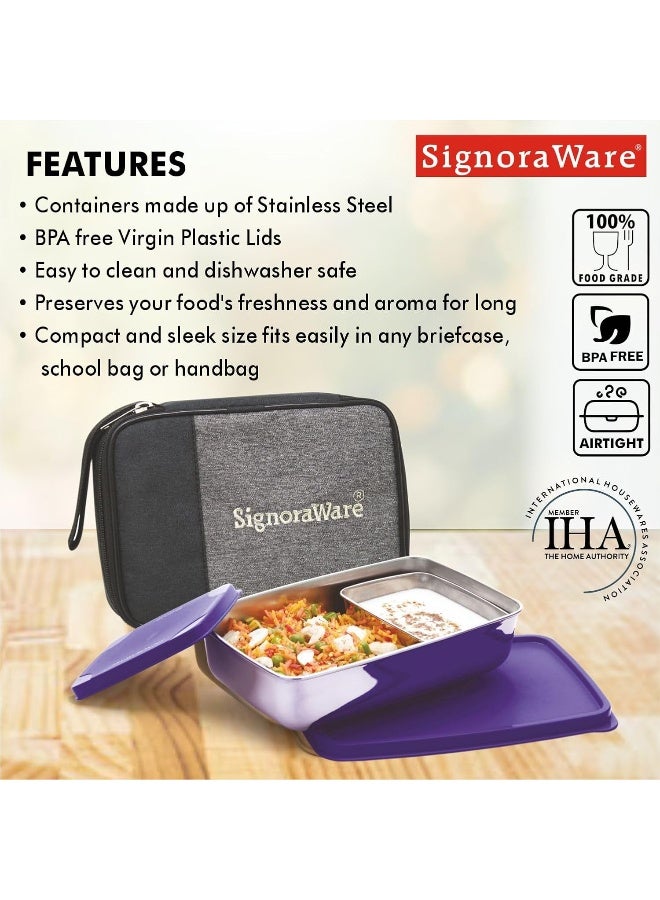 SignoraWare 150ml+850ml Big Compact Stainless Steel Lunch Box with Bag, Food Grade BPA Free Plastic - Image 5