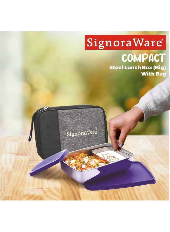 SignoraWare 150ml+850ml Big Compact Stainless Steel Lunch Box with Bag, Food Grade BPA Free Plastic - Image 2
