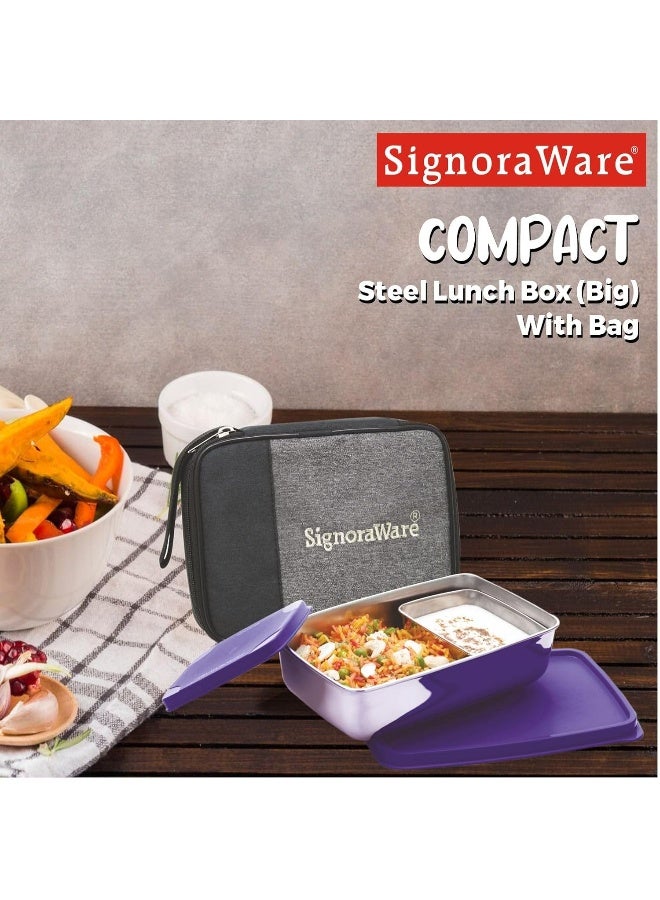 SignoraWare 150ml+850ml Big Compact Stainless Steel Lunch Box with Bag, Food Grade BPA Free Plastic - Image 3