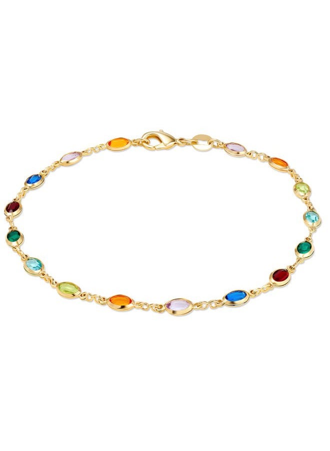 Barzel 18K Gold Plated Gold and Multi Color Crystal Baguette Anklet (Multicolor Dark Oval) - Image 1