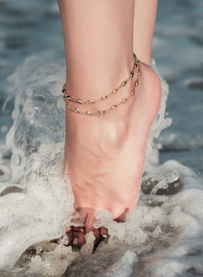 Barzel 18K Gold Plated Gold and Multi Color Crystal Baguette Anklet (Multicolor Dark Oval) - Image 3