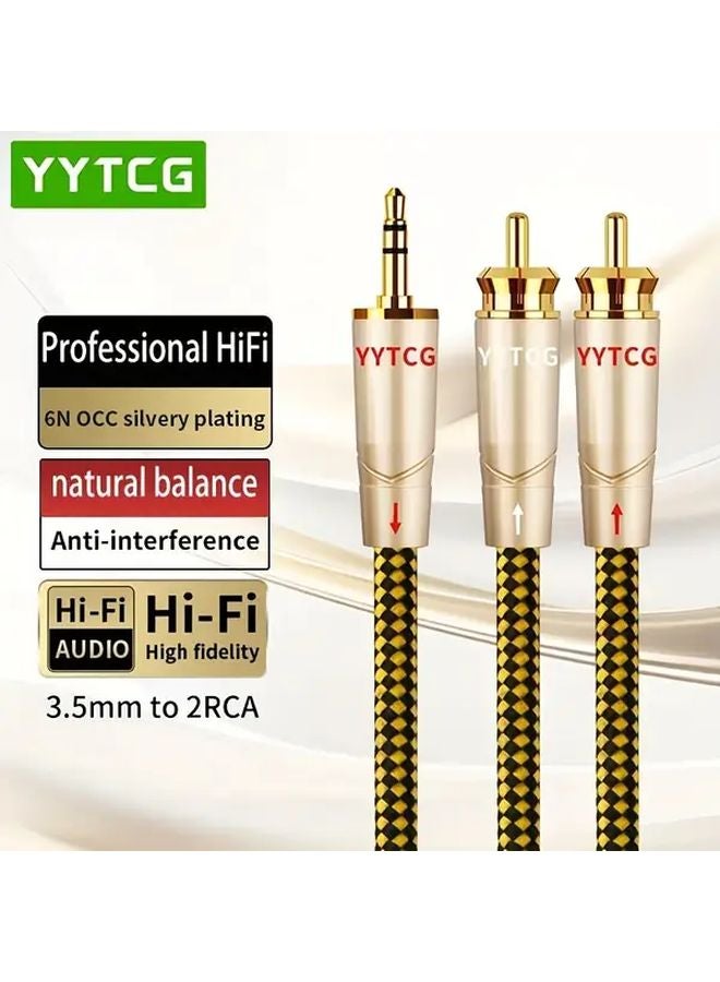 3.5 ملم إلى كابل صوتي 2 آر سي إيه 1.5 متر عالي الجودة 6N OCC لمضخم الصوت والهاتف والكمبيوتر - Image 2